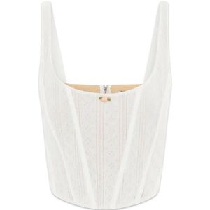 With Jean Cream Eyelet Corset Tank with Pink Rose